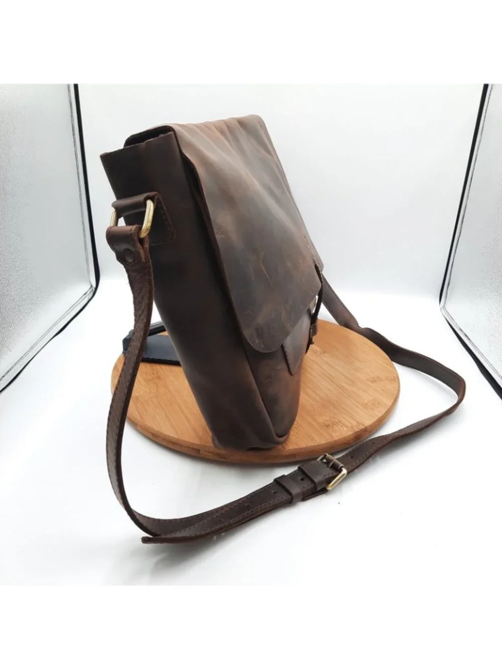 Handmade Leather Goods Brown Full Grain Messenger Bag Shoulder Strap USA 'JMM'